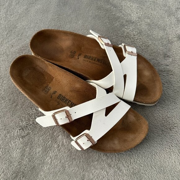 Birkenstock Yao White Leather Sandals 40 US 9 Narrow Women's White Birko-Flor - Picture 1 of 5